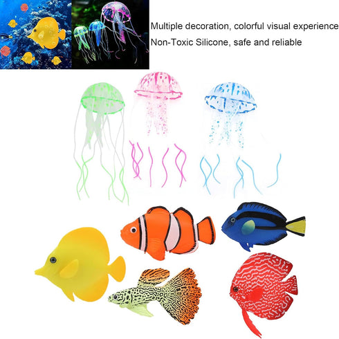 8Pcs Luminous Aquarium Decorations, Glowing Fish Artificial Aquarium Decor Floating Jellyfish Ornament