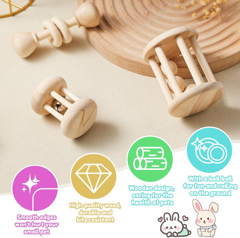 AOWPFVV 3 Chinchillas, Pcs Wooden Bunny Toys - Safe Rabbit & Guinea Pigs Teeth Grinding Toys for Hamsters & Small