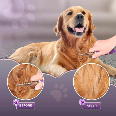 Dematting Undercoat Rake Comb for Dogs & Cats - 2.5-In Stainless Steel Safety Blades for Removing Mats & Tangles
