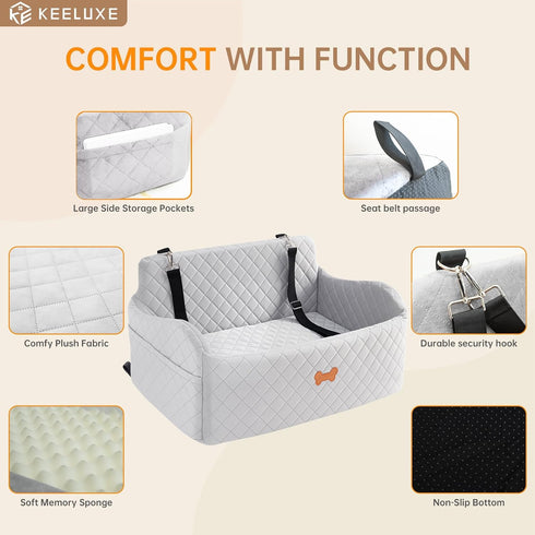 KEELUXE 55 lbs 2 2 Car Seat for Large Size Dog, Booster Seat for Dogs Under or Small Dogs, Soft Car Dog Bed Filling