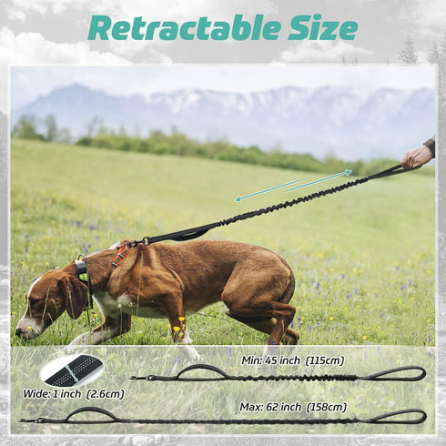 rabbitgoo Tactical Dog Leash, Bungee Training Leash with Shock Absorption, Black, 5.2FT with 2 Padded Handles