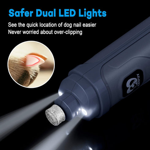 Casfuy Dog Nail Grinder with 2 LED Light - New Version 2-Speed Powerful Electric Pet Nail Trimmer, Professional Quiet
