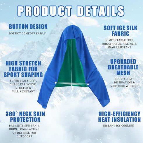 10 Pack 50 Summer Breling Cooling Hoodie Towels for Neck and Face, UPF Sun Protection and Evaporative Cool Technology