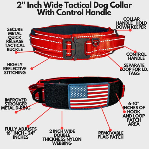 2-Inch Wide Tactical Dog Collar with Control Handle, Adjustable for Medium & Large Dogs, Military Style with Name Plate