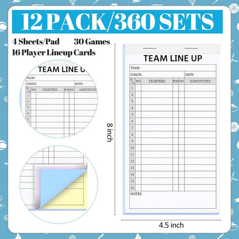 Resholder 360 Sets 12 Pack 4 30 16 4.58 inch Baseball Softball Lineup Cards Part Carbonless Copies Games with Player