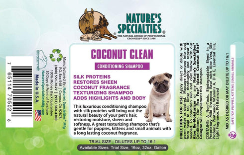 Nature's Specialties Coconut Clean Ultra Concentrated Dog Conditioning Shampoo (16 oz) - Makes up to 2 Gallons