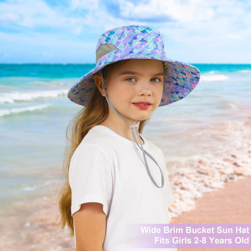 Kids Sun Hat for Girls, Mesh Bucket Hat with UV Protection for Ages 2-8, Foldable Fishing Hat