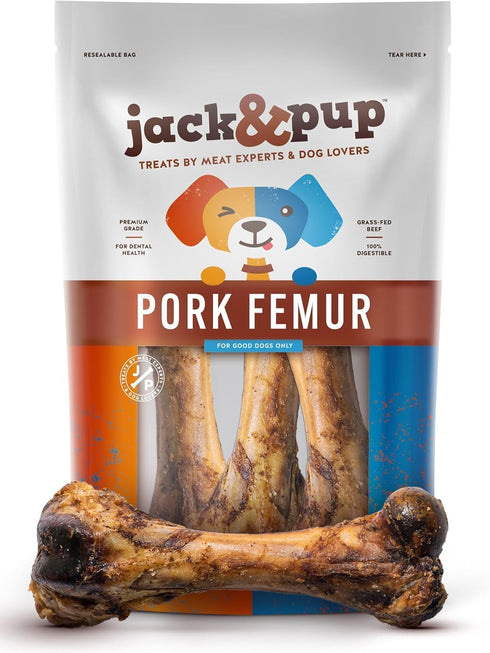 Jack&Pup 8" Pork Femur Bones for Dogs, Big Bones for Large Dogs,