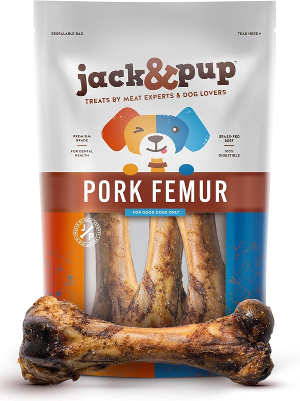 Jack&Pup 8" Pork Femur Bones for Dogs, Big Bones for Large Dogs,