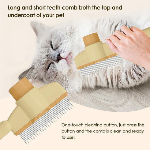 Ntrjtrss Flea Comb for Cats Dogs Brush for Shedding Self Cleaning Pet Comb Lice Comb Long & Short Stainless Steel Metal