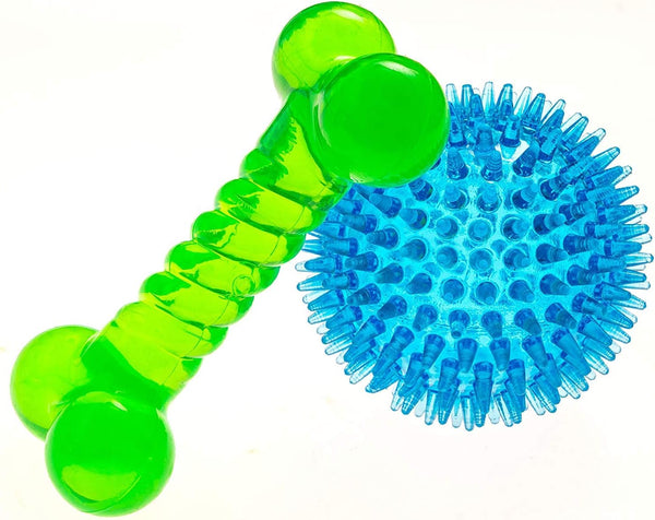 Spiky Ball and Bone Set for Small Dogs, Puppy Teething Toys for Interactive Chew and Dental Care