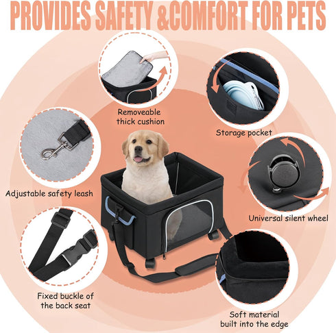 4-in-1 15lbs Cat Car Seat and Cat Carrier with Removable Wheels Booster Car Seats for Small Dogs Cats Comes