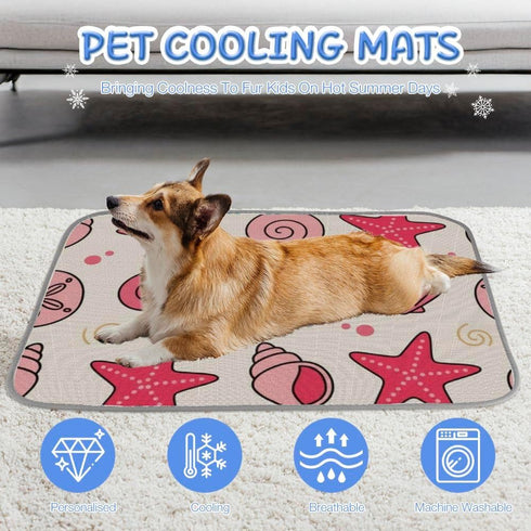 imiBBWQu Summer 27" 22" Dog Cooling Mat Conch Starfish Red Yellow Coliing Mat Washable Pet Ice Pad Dog Bed Pet Non-Slip