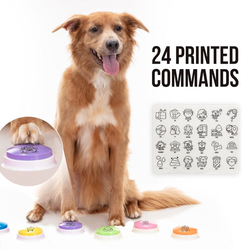 Talking Buttons for Dogs, Dog Training Push Buttons with 6 Speaking Buttons and 24 Command Stickers
