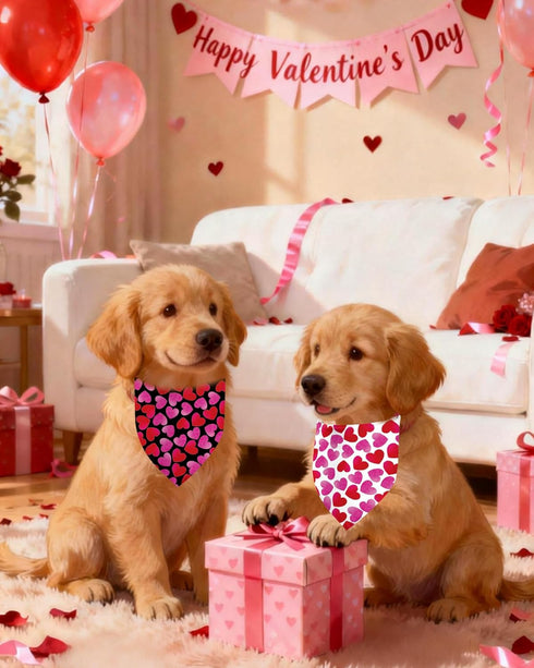 Kunovate 2 Pack, Valentine's Day Dog Bandanas Hearts Dog Bandana Reversible Triangle Bibs Scarf, Adjustable Bandanas