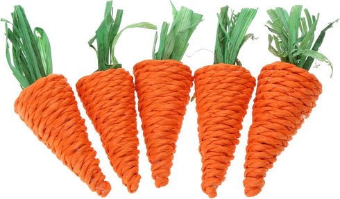 WOZUN 5-Piece Rabbits Chew Toy Natural Grass Carrot Small Animal Teeth Grinding Rabbits Chew Carrot for Teeth Grinding