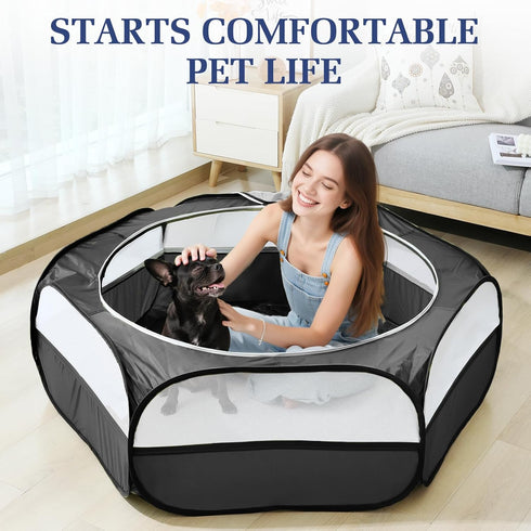 2-in-1 3 Pig/Rabbits/Chinchillas, Small Animals Playpen with Pad, Waterproof Small Pet Cage Tent with Reusable Pad
