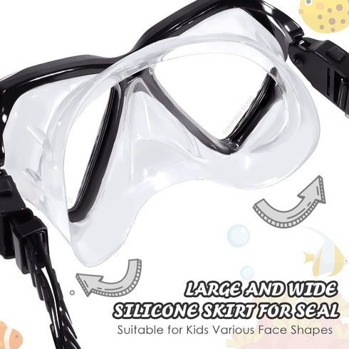Seago Kids Swim Goggles with Nose Cover - Anti-fog Tempered Glass Snorkel Mask for Kids 6-14