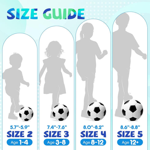 5 4 3 2 2 3 Pack 1-3 5-8 8-12 12+ Soccer Ball Size Size Size Size with Pump Deflated - Single, or Official Size Indoor
