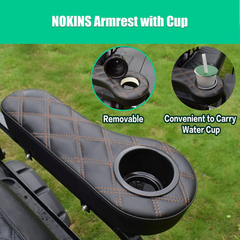 NOKINS Golf Cart Armrest with Cup Holder for EZGO/Club Car/Yamaha, Stainless Steel Support Frame