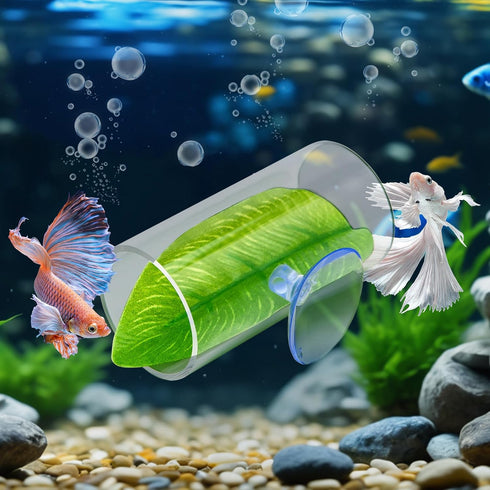 2 Pack Betta Fish Acrylic Tube Tunnel, Leaf Pad Simulating Natural Habitat for Betta Spawning Grounds