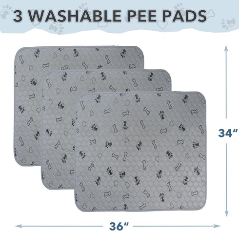 3 Pack 34x36 Reusable Puppy Pads, Super Absorbent Washable Leakproof Training Mats for Potty Training