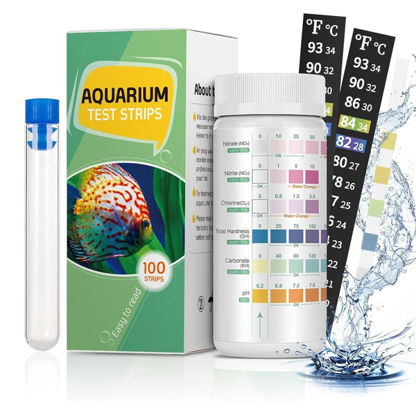 Pawfly 6 in 1 Aquarium Test Strips, 100 Strips for pH, Chlorine, Nitrate, Nitrite, and Hardness