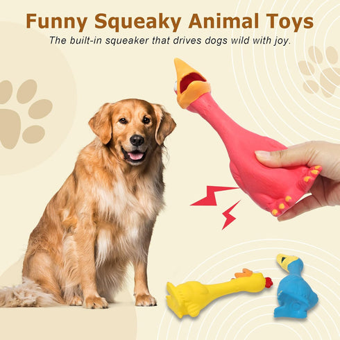 3 7.9 inch Dog Squeaky Toys Pcs Rubber Chicken Dog Toy, Squeaking Fun Chew Toy for Dogs Indoor and Outdoor Interactive
