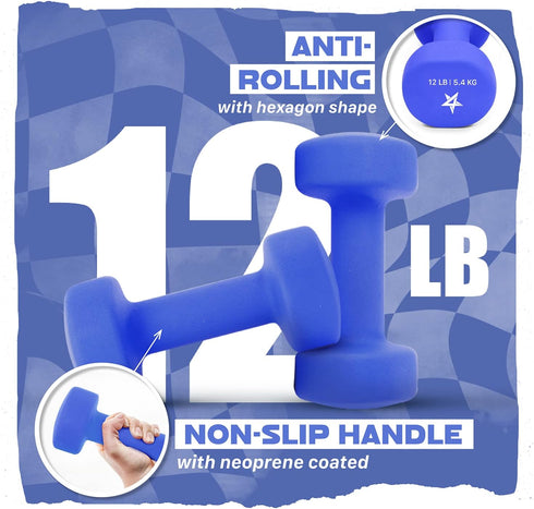 Yes4All Neoprene Coated Dumbbell Hand Weights Set of 2 - Multiple Weight Options, 15 Colors, Anti-roll, Hexagon