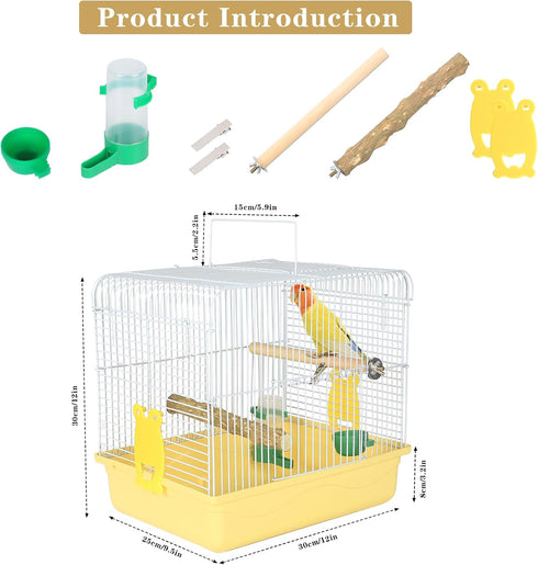 Portable Bird Cage for Small Birds - Parrot Lovebird Carrier for Travel with Food Box & Water Fountain