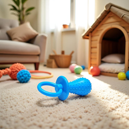 Junfamilee Blue Dserw Dog Pacifier Chew Toys, Mini Bite Resistant Bell Shape Rubber Pacifier Pet Puppy Molar Chew