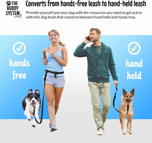 The Buddy System Adjustable Hands-Free Dog Leash for Running and Training Service Dogs, USA Made, Large Belt