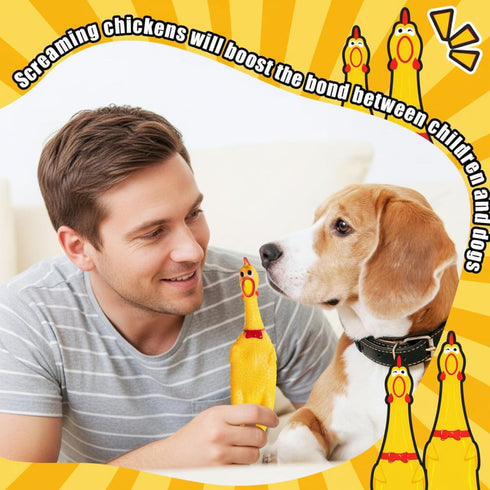 16 Pack Toy(12 Inch,Yellow) Sratte Screaming Chicken Toys Bulk Large Rubber Squeaking Chicken Toys for Pet Chew Gifts