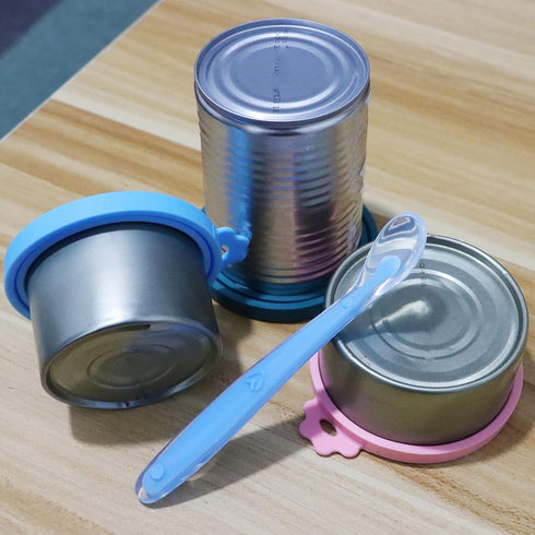 Food Can Covers | 3 Pack Silicone Lids & 1 Can Spoon | Fits Most Standard Size Canned Dog Cat Food