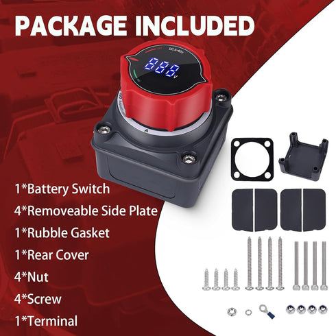5-60V AWBLIN Upgrade Battery Disconnect Switch with Voltmeter, DC Master Isolator Cut/Shut Off Switch for Marine Boat