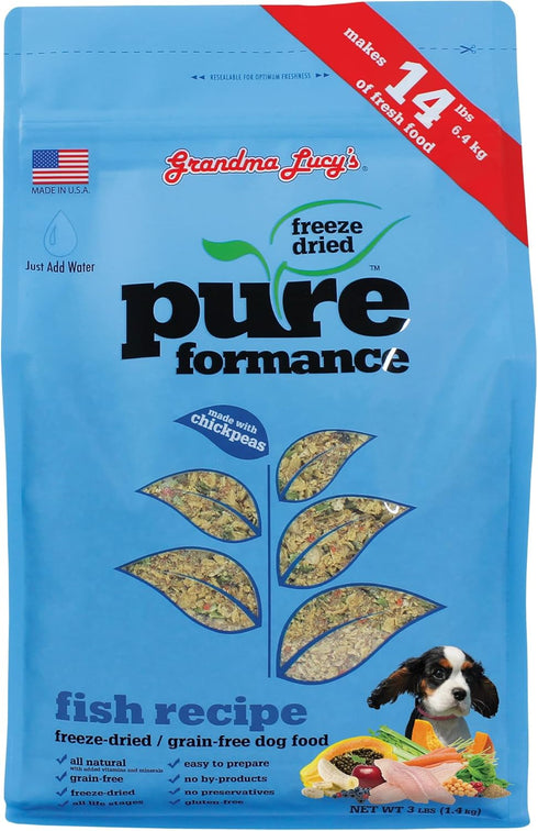 Grandma Lucy's PUREformance Grain Free Freeze-Dried Dog Food, Fish, 3 Pound Bag