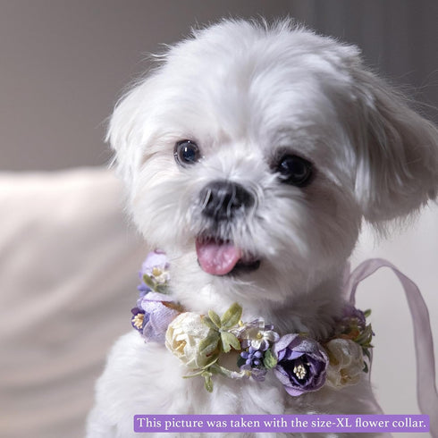 Pet Flower Collar with Adjustable Ribbon, Small Dog Wedding Attire, Purple Floral Collar for Dogs, Cats, and Puppies