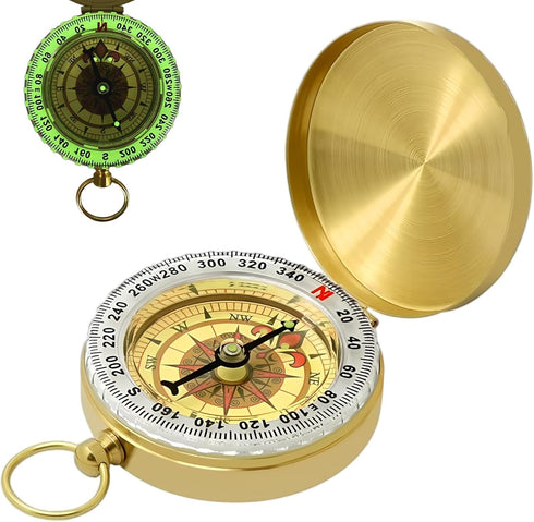 Vintage Waterproof Brass Compass for Hiking Navigation Camping Survival Compass Metal Compass