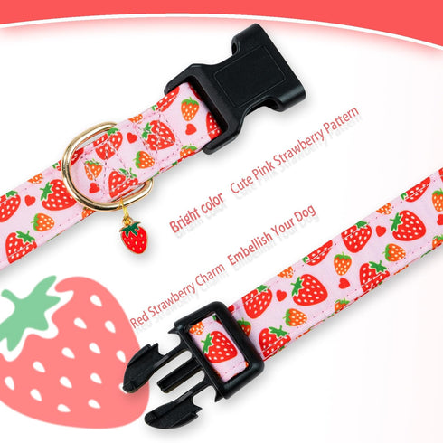 Cute Pink Strawberry Dog Collar for Small Medium Large Dogs, Soft Adjustable Design for Girl Female Dogs
