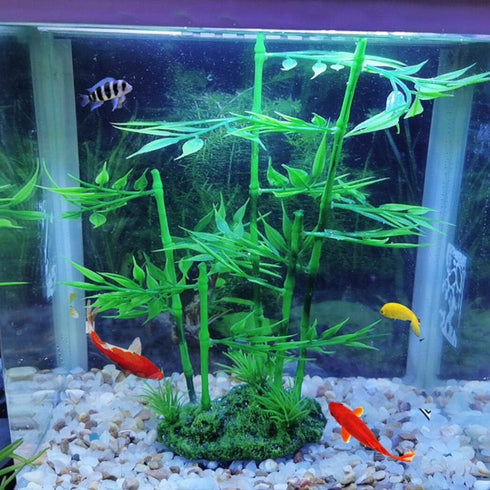 Aquarium Bamboo Plant, Artificial Green Leaf Plant for Fish Tank Landscape Decor (Bluestone Bamboo)