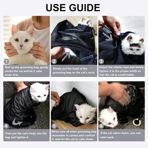 ASOCEA Cat Bathing Bag - Adjustable Grooming Mesh Bag for Bathing, Nail Trimming, Anti-Bite & Anti-Scratch