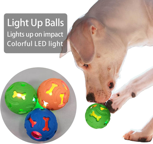 Leejec Dog Toys, 2.5" Interactive Light Up Balls, Durable Rubber Fetch Training Balls, Pet Birthday Gift, 3-Pack