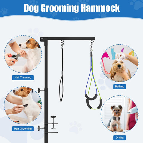 Clamp,35" Hammock Dog Grooming Arm with Pet Grooming Table Arm with Adjustable No Sit Haunch Holders,Dog Grooming Table