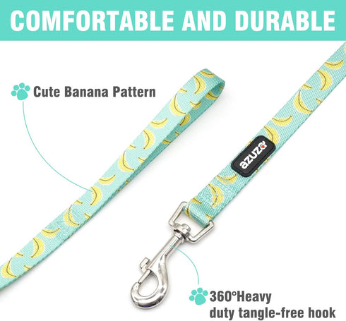 azuza Dog Collar and Leash Set - Cute Patterns on Nylon Collar and Matching Leash for Medium Dogs