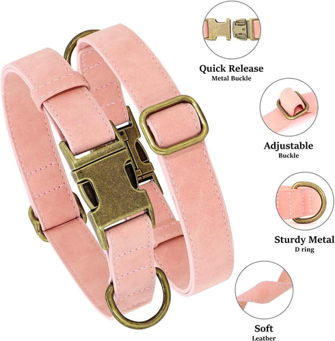 Didog Soft Leather Dog Collar, Durable Heavy Duty with Quick Release Metal Buckle, Adjustable Pink for Large Medium