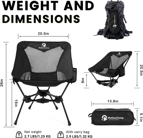 Backpacking Backpacking, MellowCamp Camping Chair, Ultralight Folding Hiking Chair, Compact Portable for Hiking