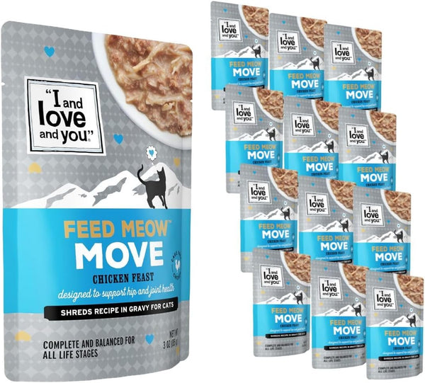 I AND LOVE AND YOU Feed Meow Move Wet Cat Food - Chicken - Grain Free, Shredded, 3oz Pack of 12