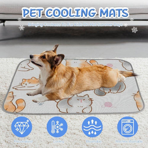 imiBBWQu Summer Summer 27" 22" Dog Cooling Mat Cute Cats Grey Yellow Cooling Dog Bed Mats Washable Pet Semiconductor