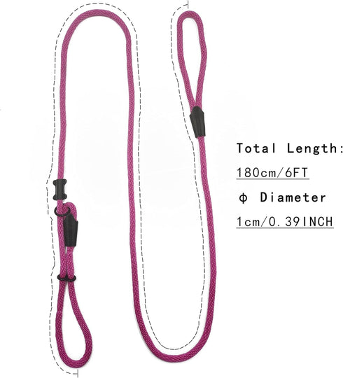 Multifunctional Figure 8 Leather Dog Rope Leash, Padded Halter Walking Training Slip Lead (Hot Pink)