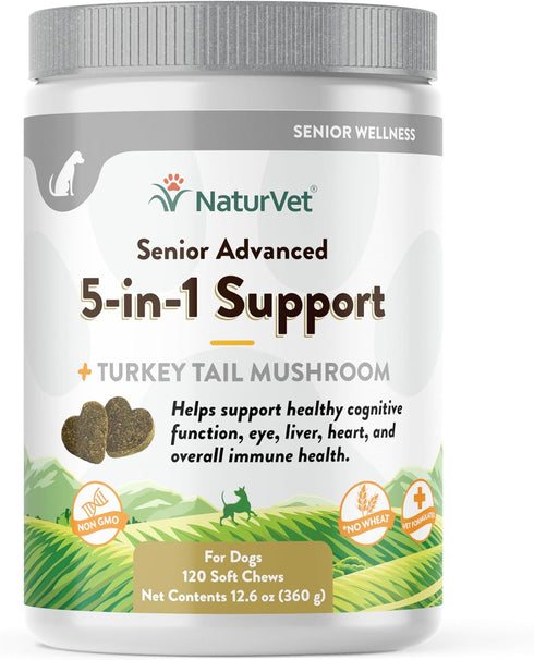 NaturVet Senior Advanced 5-in-1 Support Dog Supplement – 120 Ct. for Immune System, Heart, Liver, Cognitive Function